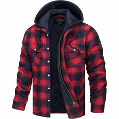 Icone™ PlaidJacket: Heren Stijlvol Met Capuchon Rits Omhoog Geruit Jas