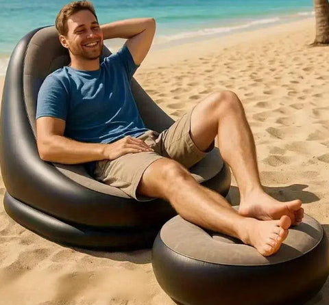 UltiFurni® InflatableSofa: Draagbare Comfortabele Stijlvolle Opblaasbare Sofa en Voetsteun