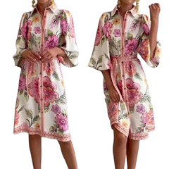 Icone™ BloomDress: Bloemen Bloeien Ontwerp Elegant Casual Midi Jurk